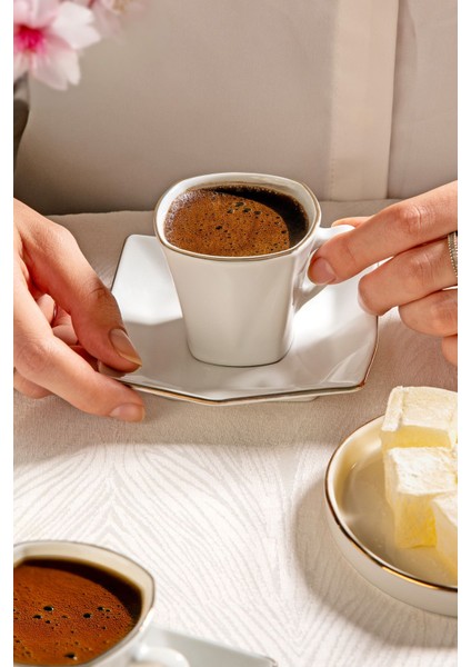 Tekno Trust Menekşe 12 Parça Porselen Kahve Fincan Takımı Klasik 6 Kişilik Beyaz 12+ Porselen 85 ml