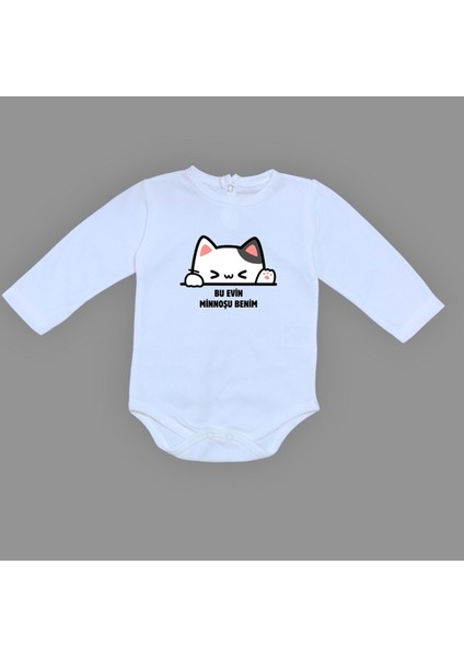 Minnoş Kedi Baskılı Bebek Çıtçıtlı Body Uzun Kısa Kolsuz