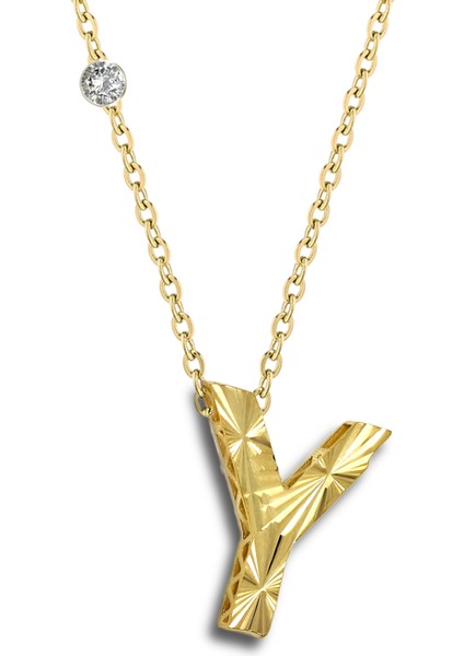 Pırlanta 14 Ayar Altın Kalemli Y Harfi Kolye modelleri