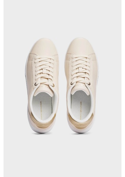 Deri Logolu Metalik Detaylı Sneaker Ayakkabı Bayan Ayakkabı FW0FW08382 Aa8 indirimleri