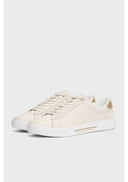 Deri Logolu Metalik Detaylı Sneaker Ayakkabı Bayan Ayakkabı FW0FW08382 Aa8 fırsatları