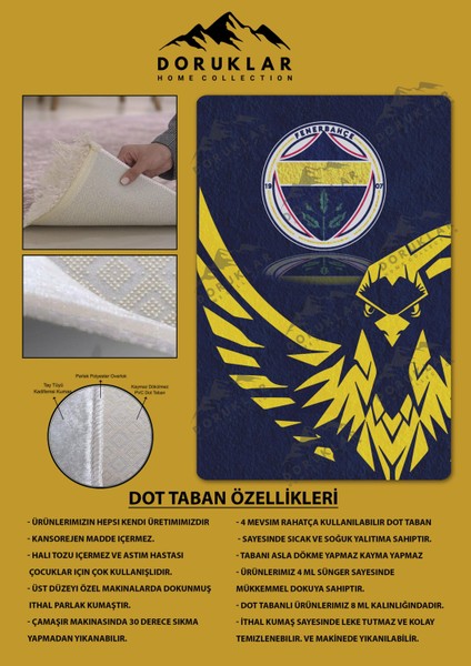 Kaymaz Taban Makinada Yıkanabilir Dijital Baskı Modern Desenli Genç Odası ve Çocuk Odası Halısı Dot Taban Halı