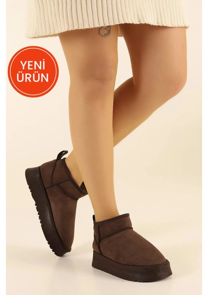 Kadın Süet İçi Kürklü Kalın Taban Bilekte Kısa Kadın Bot & Bootie