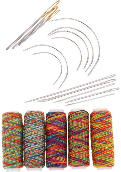 14 Adet Döşeme El Dikiş Iğneleri + 5 Rulo Çok Renkli Iplik Makaraları (Yurt Dışından)