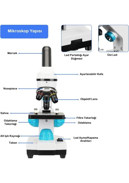 2000X Zoom HD Dijital 2 MP Monoküler Mikroskop Kiti Biyolojik Laboratuvar Bilim