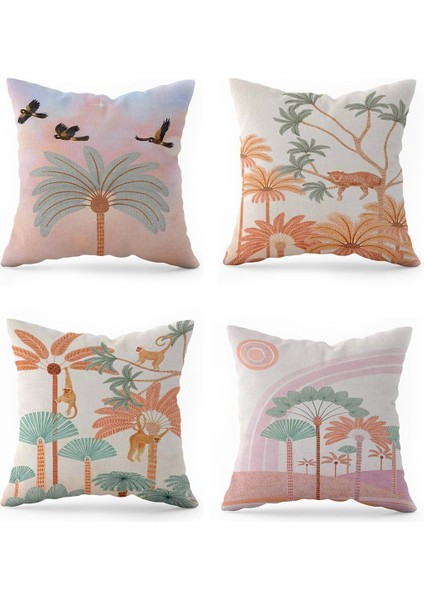 Pastel Jungle Dörtlü Kırlent Kılıfı 820