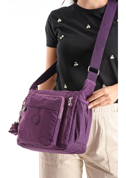 Çapraz Askılı Ultra Hafif Çok Cepli Bayan Omuz Çantası Mor (Model: 571-6M)