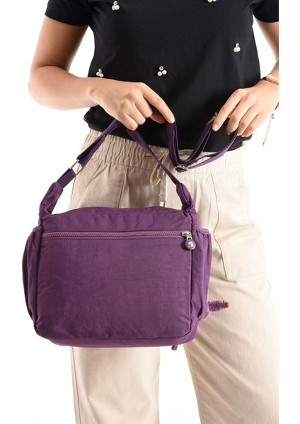 Çapraz Askılı Ultra Hafif Çok Cepli Bayan Omuz Çantası Mor (Model: 571-6M) modelleri