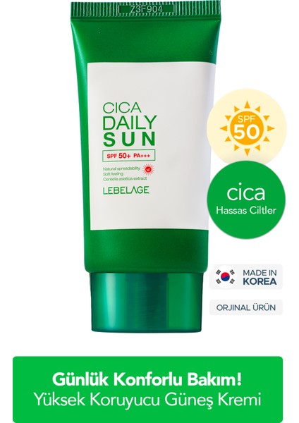 Günlük Hassas ve Konforlu Kore Güneş Kremi Lebelage Cica Daily Sun SPF50+ Pa+++ 30ML