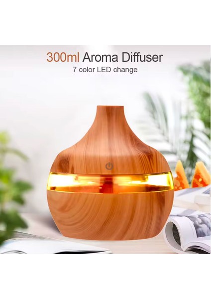 Ultrasonik Hava Nemlendirici 300ML Buhar Makinesi 7 Renk LED Işıklı Koku Yayıcı Aroma Difüzörü