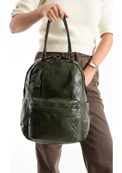 Suni Deri Sırt Çantası Yeşil (Model: 571-11-12J)