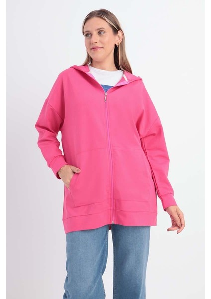 Fuşya-Fermuarlı Sweat Hırka