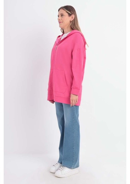 Fuşya-Fermuarlı Sweat Hırka