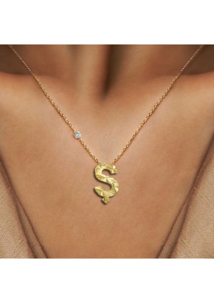 Pırlanta 14 Ayar Altın Kalemli Ş Harfi Kolye