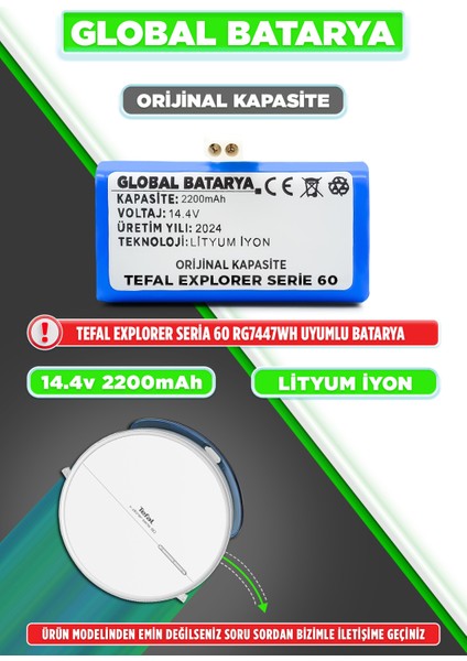 Tefal Explorer Serie 60 Uyumlu Akıllı Robot Süpürge Bataryası 14.4V 2200MAH Pil (Orijinal Kapasite)