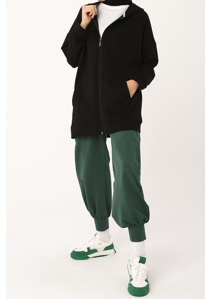 Siyah-Fermuarlı Sweat Hırka