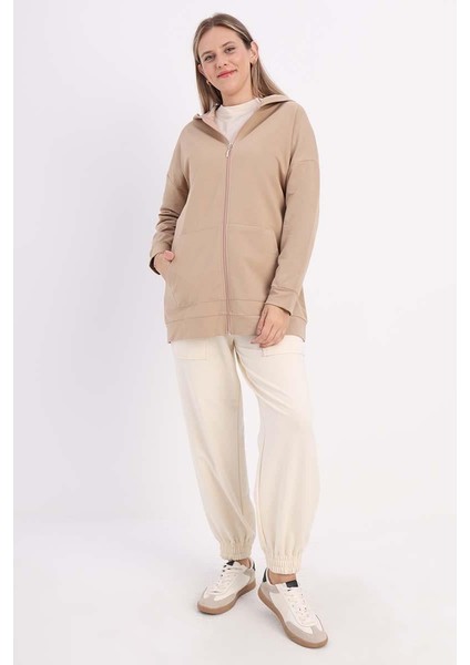 Açık Vizon-Fermuarlı Sweat Hırka fiyatları