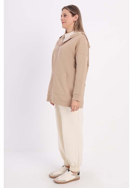 Açık Vizon-Fermuarlı Sweat Hırka modelleri