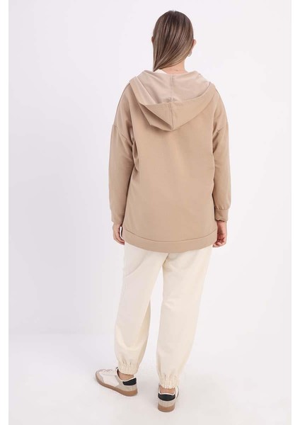 Açık Vizon-Fermuarlı Sweat Hırka fırsatları