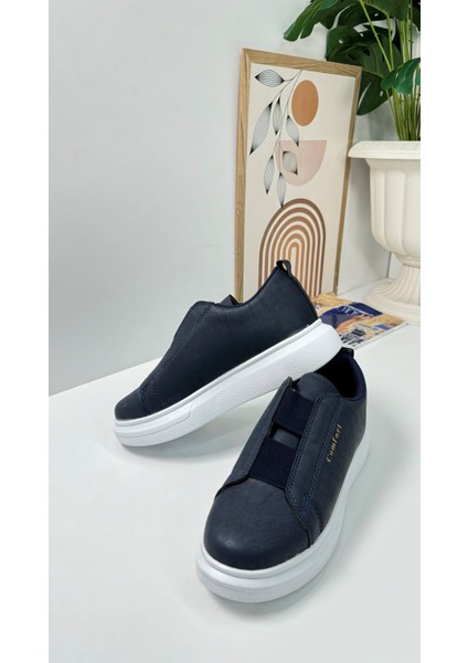 Günlük Erkek Sneaker Casual Kalın Yüksek Queen Taban Oval Burun Bant Detaylı Spor Ayakkabı 109