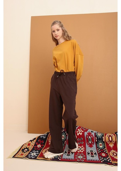 Acı Kahve-Paçası Yırtmaçlı Eşofman Altı