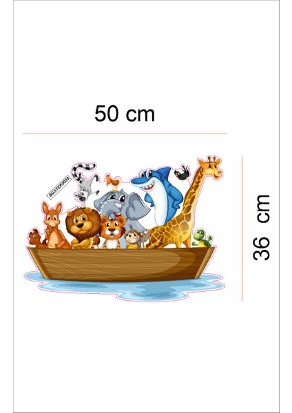 Bizerk Görsel Karikatür Nuhun Gemisi Çocuk Odası Kreş Anaokulu Yapışkanlı Duvar Sticker