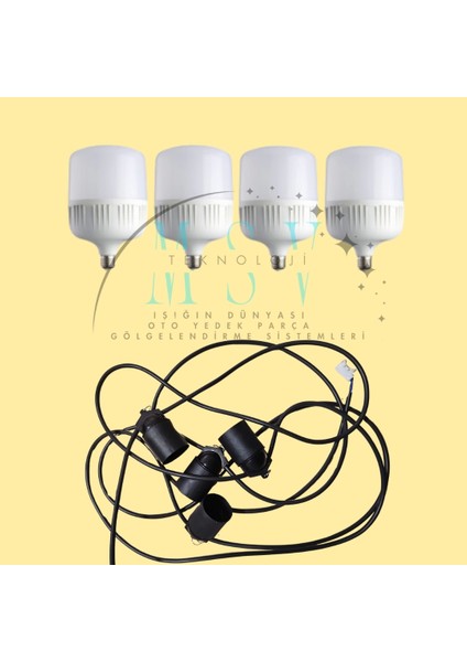 220V 4 Metre Pazarcı Tezgah Aydınlatması 4 Ad 50W Torch Günışığı Ampül 4 Adet E27 Duy Set