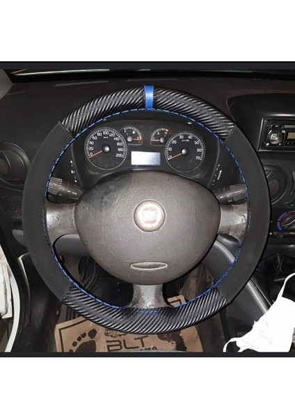 Dikişli Deri Direksiyon Kılıfı, Karbon/nubuk/mavi Yüzüklü Model/mavi Dikişli Hızlı Kargo