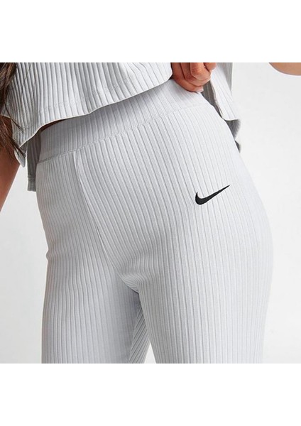 Sportswear Rib Jersey White Yüksek Belli Fitilli Kadın Eşofman Altı Açık Gri modelleri