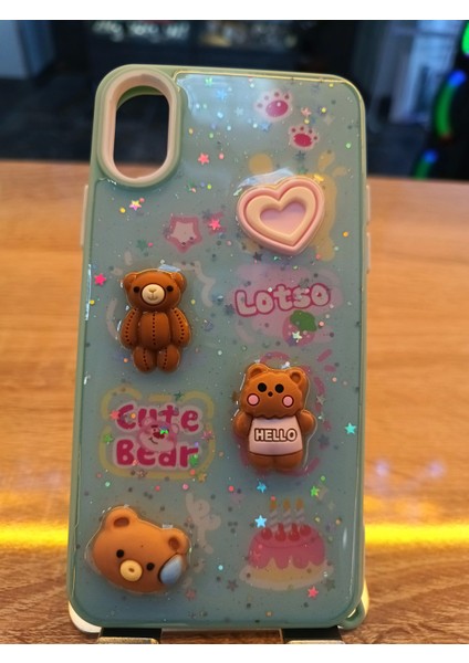 Iphone x Iphone Xs Uyumlu Kabartma Figürlü Darbe Korumalı Kapak Little Bear Kılıf