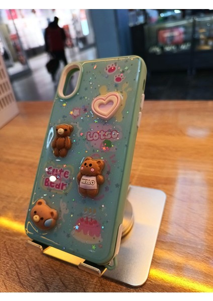 Iphone x Iphone Xs Uyumlu Kabartma Figürlü Darbe Korumalı Kapak Little Bear Kılıf