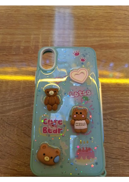 Iphone x Iphone Xs Uyumlu Kabartma Figürlü Darbe Korumalı Kapak Little Bear Kılıf