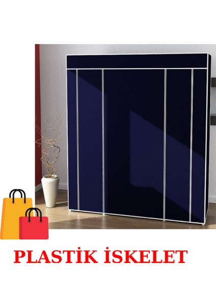 Bez Dolap Plastik Profilli 12 Raf+60 cm Askı Portatif Dolap Lacivert