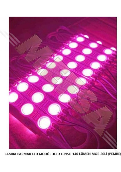 Parmak LED Lamba Pembe 3 LED 140 Lümen 12 Volt 10,lu