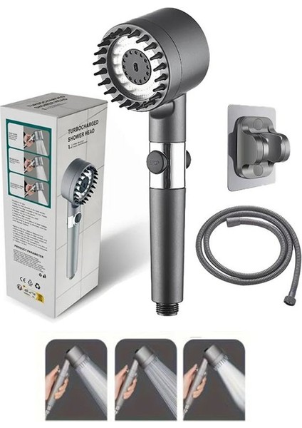 Duş Başlığı 3 Farklı Mod Masajlı Duş Başlığı Hortum ve Yapışkanlı Tutacak
