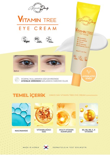 Aydınlatıcı Niacinamide ve Vitamin Kompleksi Içeren Vegan Göz Kremi Vitamin Tree Eye Cream