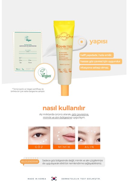 Aydınlatıcı Niacinamide ve Vitamin Kompleksi Içeren Vegan Göz Kremi Vitamin Tree Eye Cream