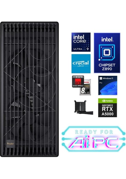 Proart Gaming Ultra Intel Ultra 9 285K 192GB 4tb M.2 8tb HDD Rtx A5000 W11P Masaüstü Bilgisayar