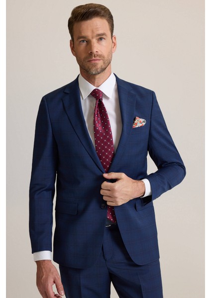 Erkek Lacivert Regular Fit Mono Yaka %100 Yün Takım Elbise