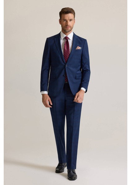 Erkek Lacivert Regular Fit Mono Yaka %100 Yün Takım Elbise