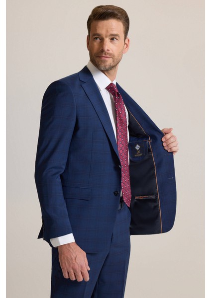Erkek Lacivert Regular Fit Mono Yaka %100 Yün Takım Elbise