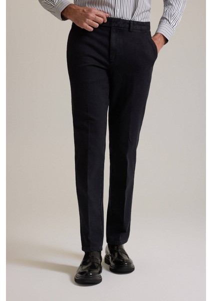 Erkek Siyah Regular Fit Yan Cepli Kot Pantolon modelleri