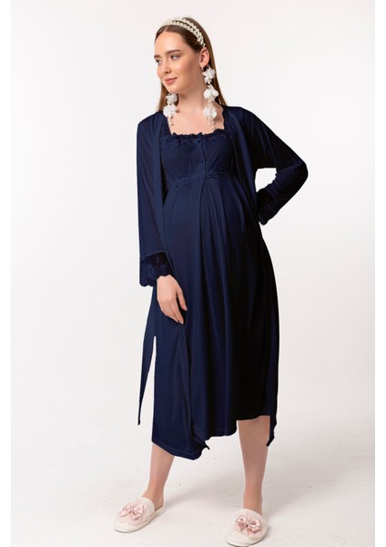 Lacivert Sabahlıklı Hamile Lohusa Gecelik Takım fiyatları