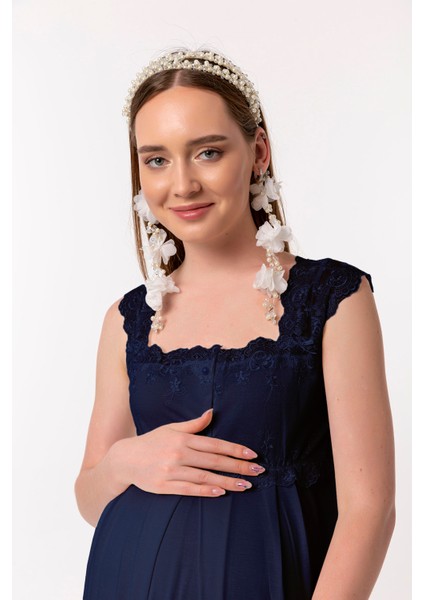 Lacivert Sabahlıklı Hamile Lohusa Gecelik Takım fırsatları