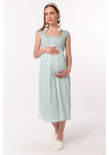 Turkuaz Dantelli Hamile Lohusa Gecelik