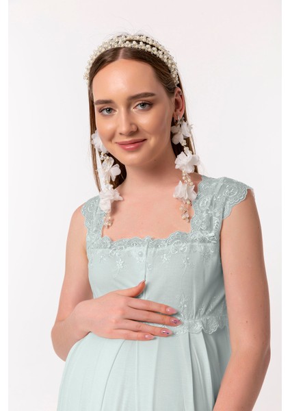 Turkuaz Dantelli Hamile Lohusa Gecelik fiyatları