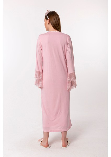 Pembe Sabahlıklı Hamile Lohusa Gecelik Takım modelleri