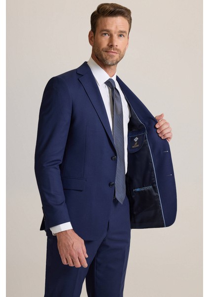 Erkek Lacivert Regular Fit Mono Yaka Yünlü Takım Elbise fırsatları
