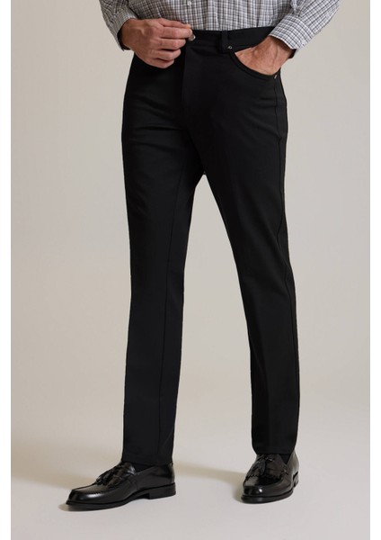 Erkek Siyah Slim Fit Yan Cepli Kanvas Pantolon