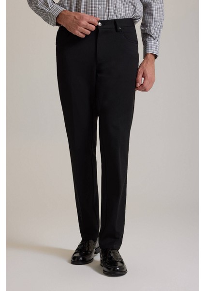 Erkek Siyah Slim Fit Yan Cepli Kanvas Pantolon